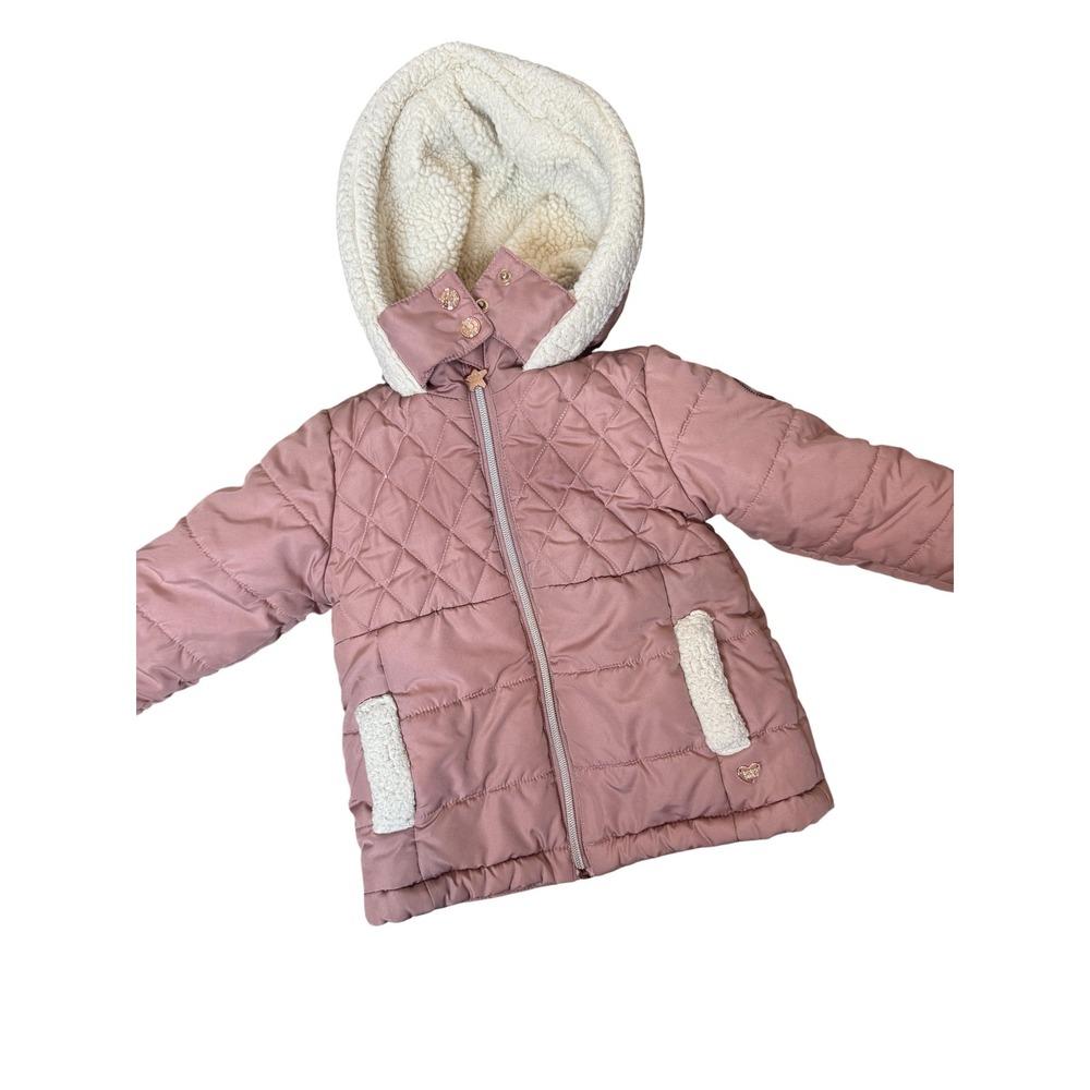 BCBG Girls Jacket‎ Toddler 24M Pink Quilted Sherpa Lined Hooded Coat Warm Winter